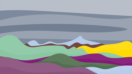 mauntains landscape with gray sky, vector background
