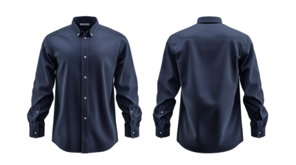 Blue navy shirt mockup front and back transparent background