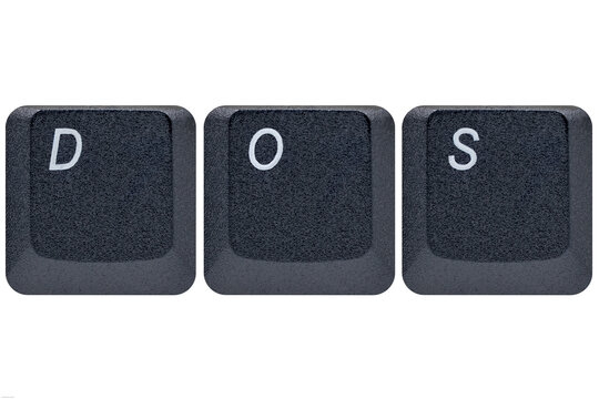 Black keys buttons from a keyboard showing the word DOS