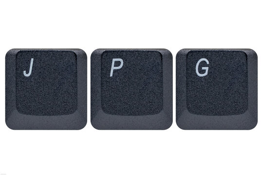 Black keys buttons from a keyboard showing the word JPG