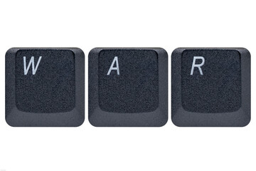 Black keys buttons from a keyboard showing the word WAR