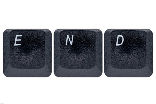 Black keys buttons from a keyboard showing the word END on very often used keys