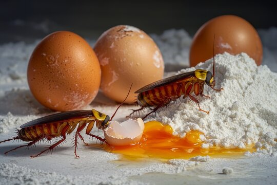 Cockroaches Feasting on Eggs and Flour