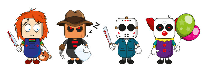 Obraz premium Set of cartoon halloween costume characters. Vector cartoon set of spooky magic creatures.