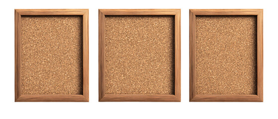 Fototapeta premium Three Wooden Framed Cork Boards Isolated on White Background