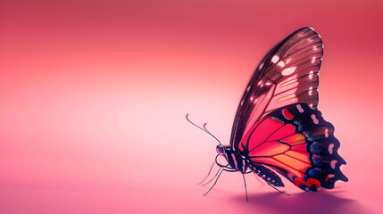 Butterfly on Pink Background with Copy Space