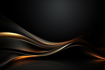Abstract black and gold waves with shimmering particles.