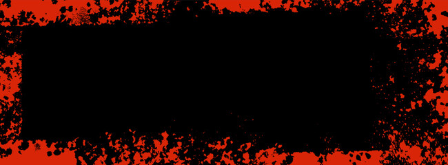 Grungy Halloween red color background. Creepy spooky vector hand drawn ink banner bg. Sponge stamps, splatter sprinkles texture. Punk grunge paint stroke design frame border