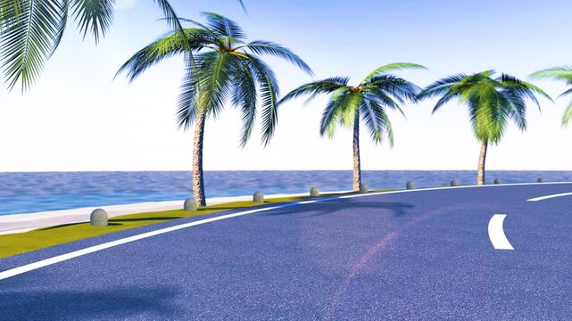 ヤシの並木道を走る3Dアニメーション　昼
