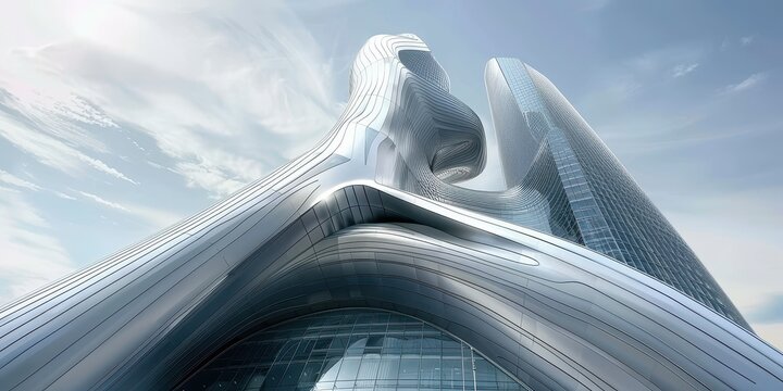 A large, silver building with a lot of detail and a lot of lines