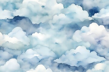 Naklejka premium Dreamy watercolor clouds in pastel blues and whites background, AI Generated