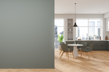 Modern kitchen interior with empty blank wall mockup. 3D Rendering