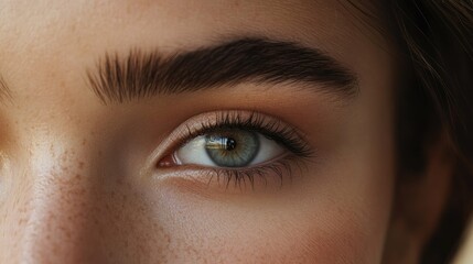 Obraz premium Close-up of a woman face with prominent, bushy eyebrows, highlighting her natural and distinctive beauty.