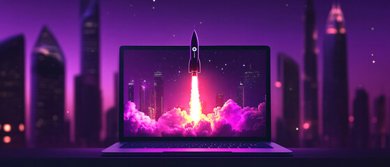 Launching Space Rocket From Laptop Screen