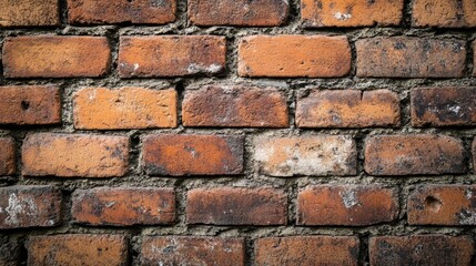 Obraz premium Close-up of an empty, old brick wall, showcasing its rugged texture and historic charm with a weathered look.