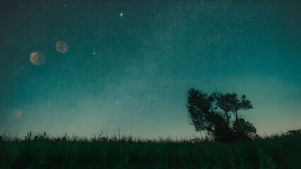 Night sky full of stars and some clouds with a bright light on the side.