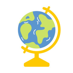 Globe cartoon illustration in flat style. School supplies. Geography lesson