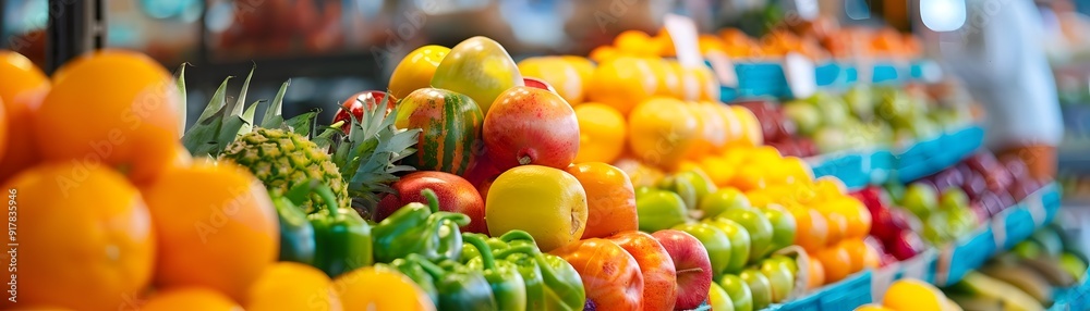 Wall mural Colorful Fruit Display in Market Stall.