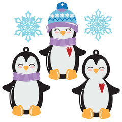 Cute penguin Christmas ornament vector cartoon illustration