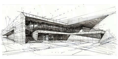 Obraz premium A drawing of a building with a curved roof