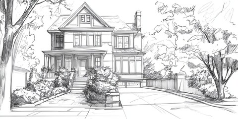 A house with a porch and a tree in front of it