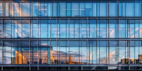 Obraz premium A tall building with many windows and a cloudy sky in the background