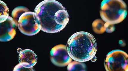 A Mesmerizing Display of Floating Iridescent Bubbles