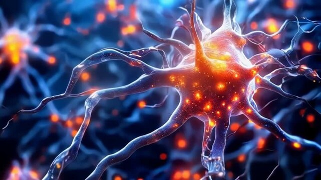 intricate world of neurons and glowing synapses in stunning microscopic landscape