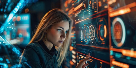 Obraz premium Scene of cybersecurity assessments with professionals analyzing network security, scanning for vulnerabilities, and enhancing protection against potential breaches