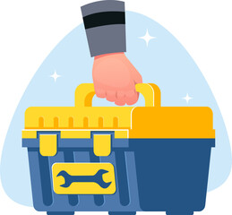 hand holding a toolbox