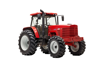 Obraz premium Agricultural red tractor on transparent background. Topics related to the agricultural world. Image for graphic designer. Agricultural job offer. Organic farming Transparent background png cutouts. 