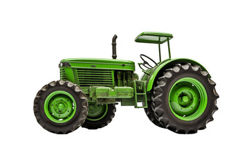 Obraz premium Agricultural green tractor on transparent background. Topics related to the agricultural world. Image for graphic designer. Agricultural job offer. Organic farming Transparent background png cutouts 