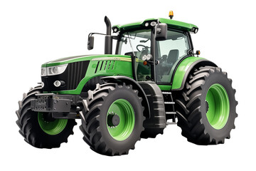 Agricultural green tractor on transparent background.  Topics related to the agricultural world. Image for graphic designer. Agricultural job offer. Organic farming Transparent background png cutouts

