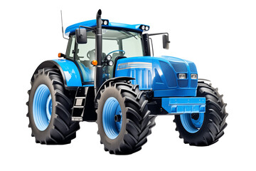 Obraz premium Agricultural blue tractor on transparent background. Topics related to the agricultural world. Image for graphic designer. Agricultural job offer. Organic farming Transparent background png cutouts 