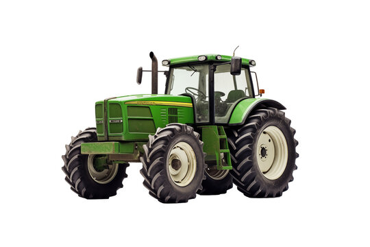 Fototapeta Agricultural green tractor on transparent background.  Topics related to the agricultural world. Image for graphic designer. Agricultural job offer. Organic farming Transparent background png cutouts 
