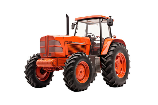 Fototapeta Agricultural red tractor on transparent background.  Topics related to the agricultural world. Image for graphic designer. Agricultural job offer. Organic farming Transparent background png cutouts.  