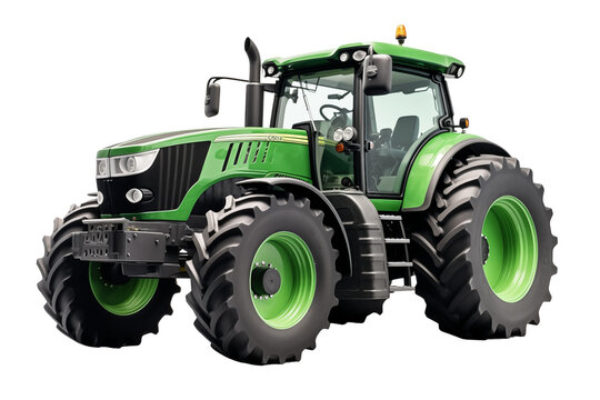 Fototapeta Agricultural green tractor on transparent background.  Topics related to the agricultural world. Image for graphic designer. Agricultural job offer. Organic farming Transparent background png cutouts 