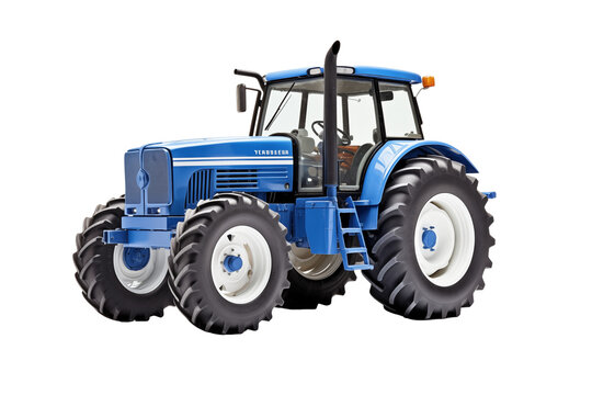 Fototapeta Agricultural blue tractor on transparent background.  Topics related to the agricultural world. Image for graphic designer. Agricultural job offer. Organic farming Transparent background png cutouts 