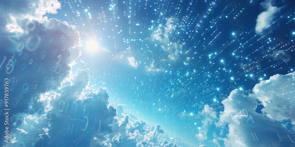 Aufkleber abstract visualization of data floating in the sky, featuring luminous binary code and digital symbo