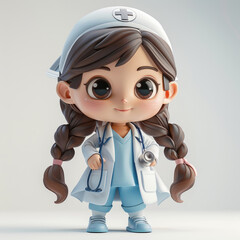 Cartoon cute girl Doctor. A 3D character on a white background