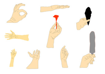 set of hand gestures hand drawn