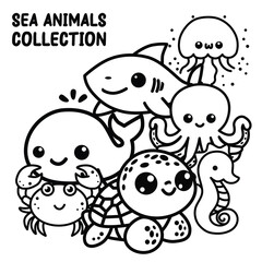 cute sea animals illustration vector collection