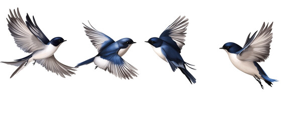 Obraz premium Four Blue and White Birds in Flight, Nature Photography