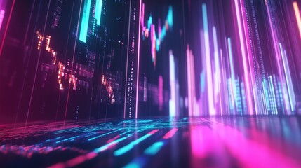 Abstract depiction of financial graphs and charts in neon colors
