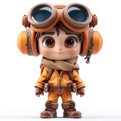 Cartoon cute boy Pilot. A 3D character on a white background