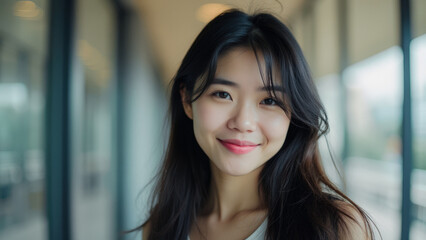Fototapeta premium Close-up portrait of a young woman smiling