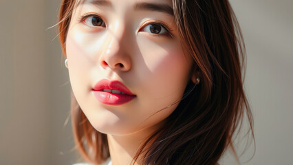 Fototapeta premium Closeup portrait of a beautiful young woman with soft, natural makeup.