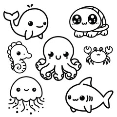 cute sea animals illustration vector collection