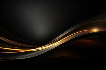 Selbstklebende Fototapeten Abstract dark background with golden lines and glow. © jerseykamu