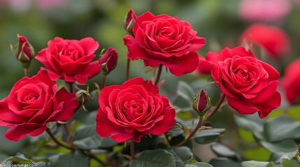 lovely red roses adorning a rose bush and gathered into a stunning bouquet of red blooms